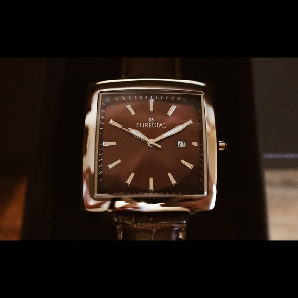 Stunning Puredial Square Leather Brown Watch NWT